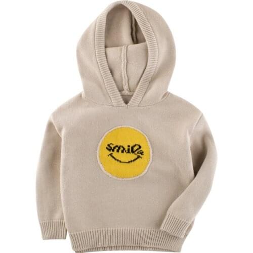 2 3 4 5 6 7 Y Toddler Boys Sweaters Casual Smiley Print Knitted Hood Sweater for Boys Kids Clothing High Quality Child Pullovers