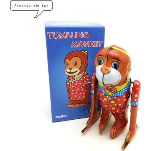 Vintage Retro Tumbling Monkey Tin toys Classic Clockwork Wind Up Monkey Collection Tin Toy For Adult Kids Collectible Gift