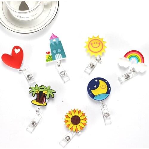 Lovely Heart Clouds House Design Nurse Retractable Badge Reel Pull ID Card 3D Badge Holder Belt Clip Hospital School Office