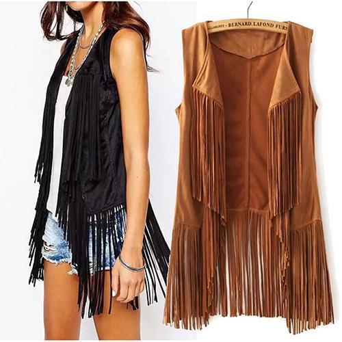 Women Autumn Fashion Suedette Sleeveless Tassel Fringed Jacket Vest Waistcoat Gift