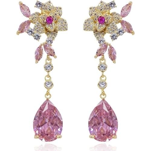 Pink Flower Eardrop For Ladies Designer Statement Camellia Earrings Luxury Brand Jewelry 2021 Fashion Water Drop Dangle