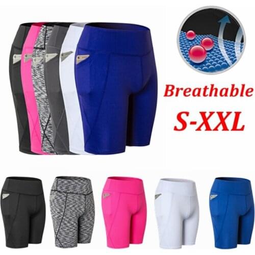 Womens High-elastic Yoga Shorts With Pockets For Running Quick-drying Wicking Tights