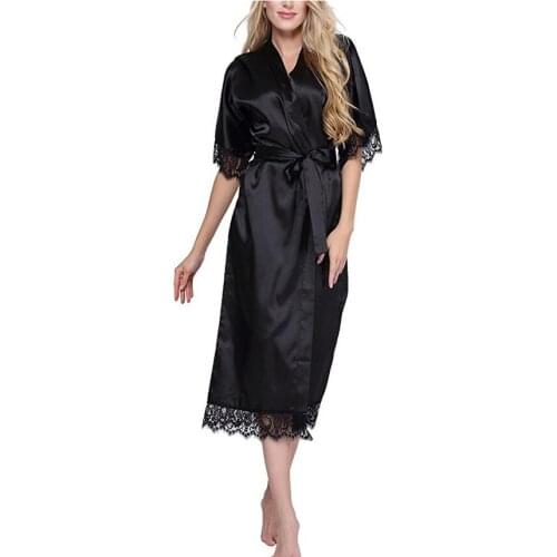 High Quality Black Women Silk Rayon Robe Sexy Long Lingerie Sleepwear Kimono Yukata Nightgown Plus Size S M L XL XXL XXXL A-050
