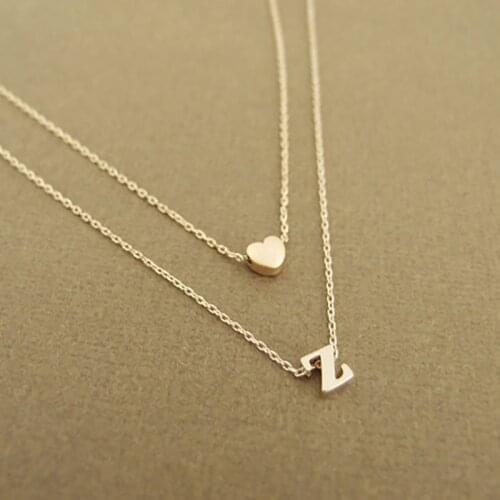 Womens fashion Simple 26 letters pendant necklace Personality thin small heart initial necklace fashion gift jewelry