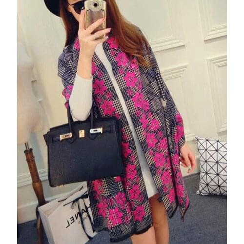 Winter Scarf For Ladies Brand Designer Women Pashmina Cashmere Scarves Double Sided Pastoral Flower Warm Thicken Shawl Scarfs