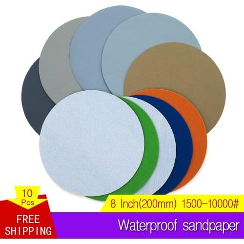 10Pcs 8 Inch Flocking Waterproof Abrasive Sandpaper Sanding Disc Self-adhesive Wet & Dry for Sanding Polishing
