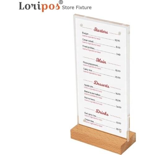10PCS Magnetic Menu Stand Holder LOGO Custom T Shape Desk Acrylic Sign Holder With Wood Base On Tabletop Countertop Standing