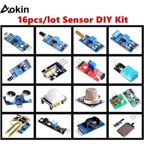 16pcs/lot Sensor Module Board Set Kit For Arduino starter Diy Kit Raspberry Pi 3/2 Model B 16 Rain Temperature tracing Sensor