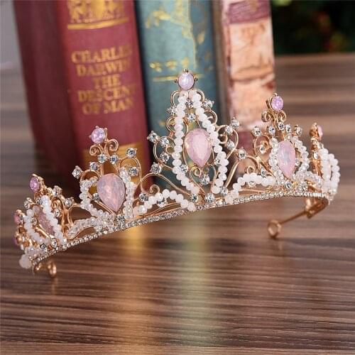 2021 New Fashion Baroque Luxury Crystal AB Bridal Crown Tiaras Light Gold Diadem Tiaras for Women Bride Wedding Hair Accessories