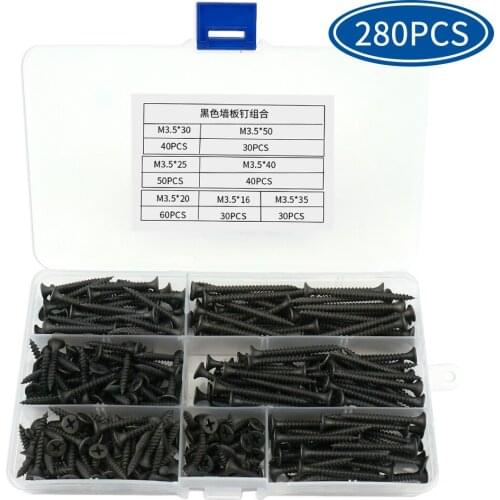 282pcs/set Drywall Screw M3.5 Wood Screws Counter Sunk Flat Head Tapping Screws with Cross Recessed Carbon Steel Philips Screws