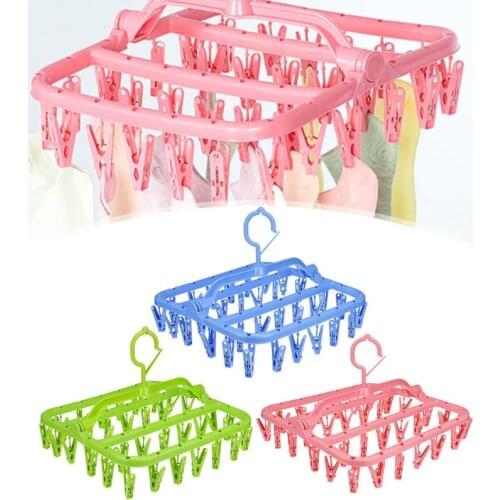 32 Clips Wardrobe Storage Cloth Hangers Portable Socks Cloth Hanger Rack Clothespin Multifunctional Drying Rack Sock Hooks