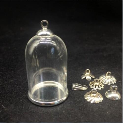 5sets 30mm tall 20mm open tube bell glass globe with silver base cap set glass vials pendant glass bottle jewelry accessories