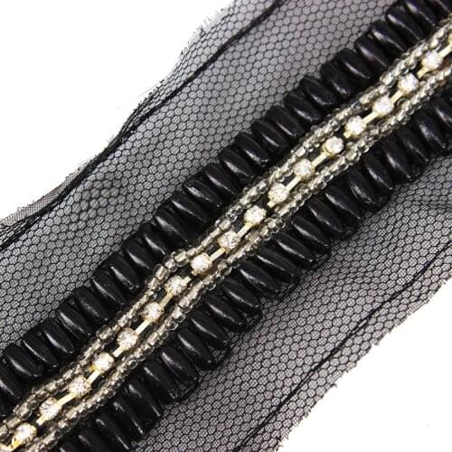 5yards Beaded Crystal Rhinestones Bridal Trim Lace Ribbon Applique Sewing Accessories for Collar Costume T1552