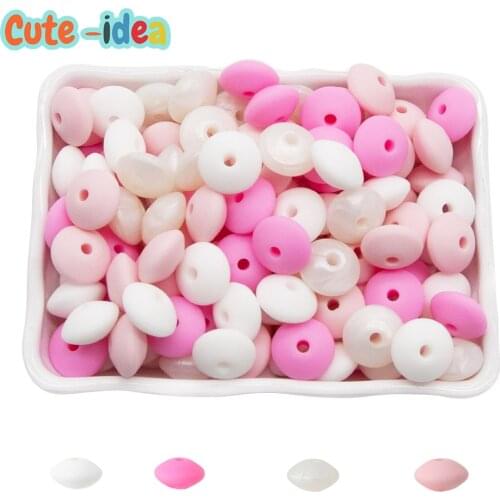 Cute-idea Food Grade 50pcs 12mm Lentil Silicone Beads Baby teething Teether DIY Baby Pacifier chain Accessories toys gifts