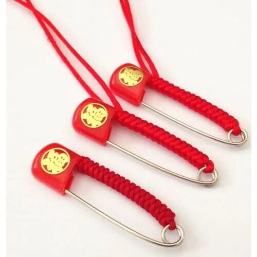8 Pieces/Lot Hand Made Red Rope Knot Safety Pin 4cm/5.5cm Infants Brooches Chinese Style Stainless Steel Apparel Accessories