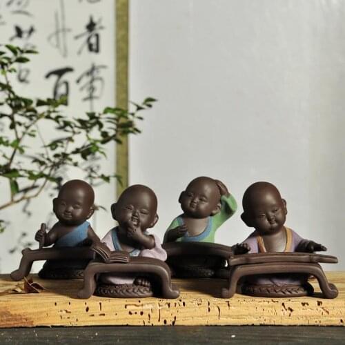 Chinese Culture Tea Pet Chess Painting Purple Clay Tea Set Accessory Hand Made Craft Little Monk Home Decoration