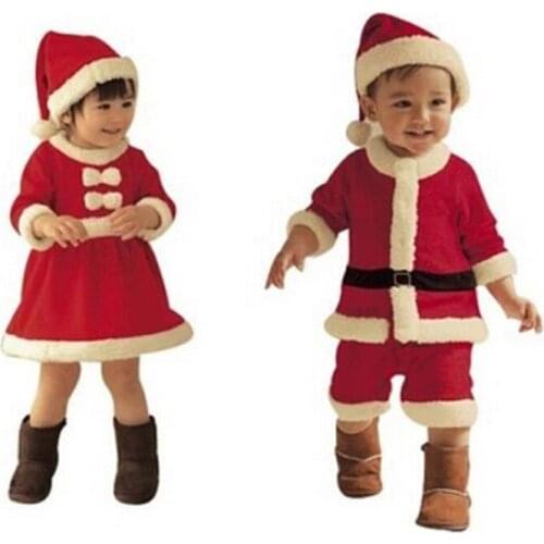 Children dressed up as Santa Claus costumes for their children Christmas costumes