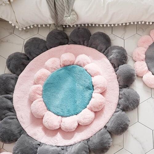 Baby Play Flower Mat Plush Climbing Carpet Infant Crawling Blanket Round Mat Rug Toys Mat Girl Room Decor Photo Props Tent Mat