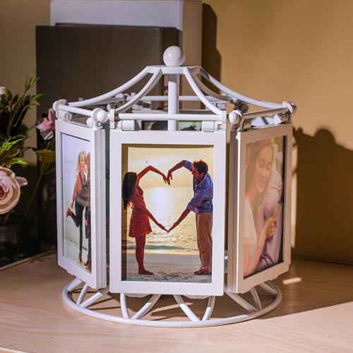 Household Ferris Wheel Music Box Windmill 5 inches Photo Frame, Rotating Combination Table Place Childrens Photo Wedding Gift