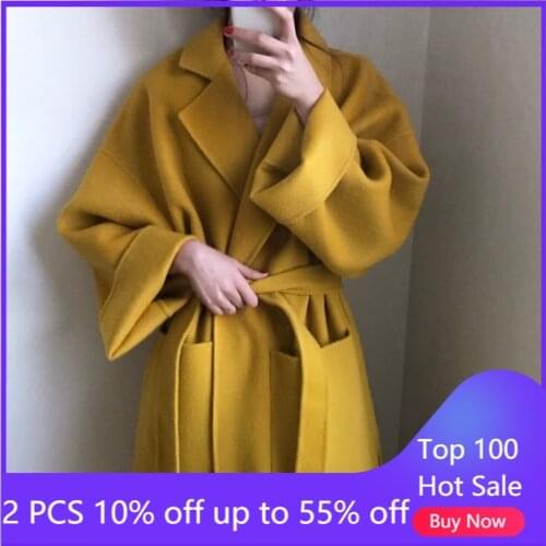 Double-sided woollen Coats for women 2021 autumn winter fashionable loose long warm elegant wool jackets 6215