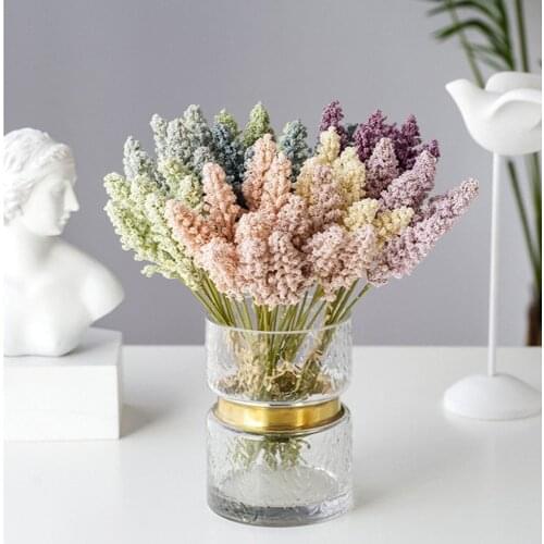 6Pcs Artificial Vanilla Mini Foam Berry Spike Artificial Flowers Bouquet For Home Decor Plant Wall Decoration Cereals Plant Heap