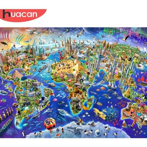 HUACAN Full Square/Round 5d Diamond Art Painting Animal Mosaic Lion DIY Diamond Embroidery Map Handmade Gift