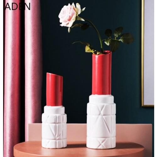 Ceramic Lipstick Vase Modern Dried Flower Flower Arrangement Accessories Creative Home Decoration Living Room Countertop Vase