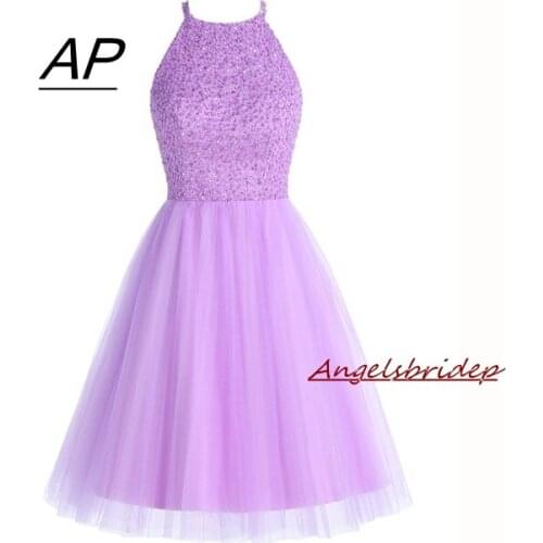 ANGELSBRIDEP Short Lilac Homecoming Dresses 2021 Mini Beading Homecoming Dress Open Back Short Graduation Dresses Party Gowns