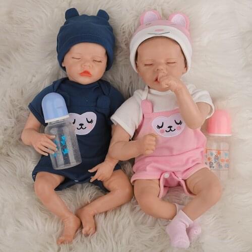 17Inch Bebe Doll Reborn Toddler Girl Boy Doll Sweet Twins Full Body Soft Silicone Realistic Baby Bath Toy Waterproof Best Gift