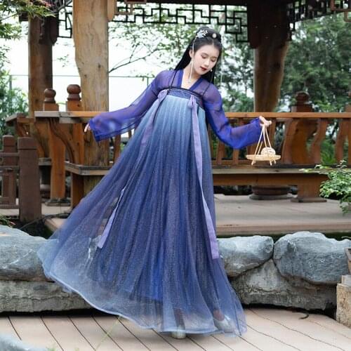 Summer ancientry full-skirted dress purple han element tang system chest Ru traditional daily hanfu suit women dress