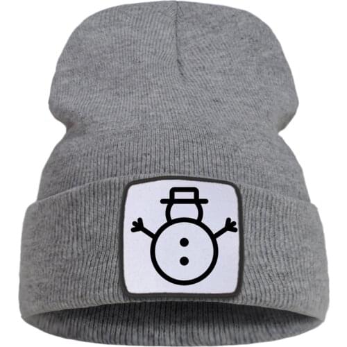 Cute Button Snowman Christmas Theme Print Women Autumn Hat Warm Outdoor Man Winter Knitted Hats Fashion Casual Beanie For Teens