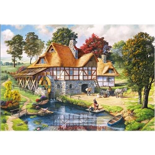 Needlework for embroidery DIY DMC High Quality - Counted Cross Stitch Kit 14 ct Oil painting - Cottage Water Mill