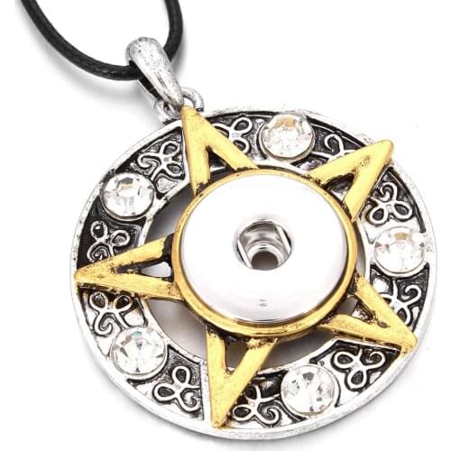 New Round Rhinestone Star Pendant Metal Snaps Button Necklace Fit DIY 18mm Snap Buttons Jewelry For Women