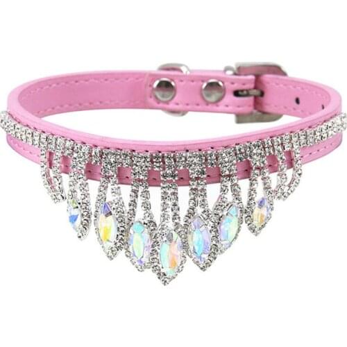 New Cat Dog Rhinestone Collar, Sparkly Pet Crystal Diamante Diamonds Cat Dog Collar Elastic Necklace Tassel Dog Collar