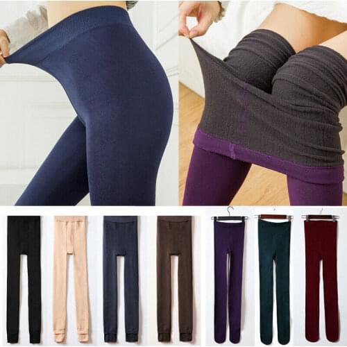 Autumn Winter Warm Womens Thermal Thicken Fleece Lined Stretch Pants Slim Leggings Solid Fitness Solid Color