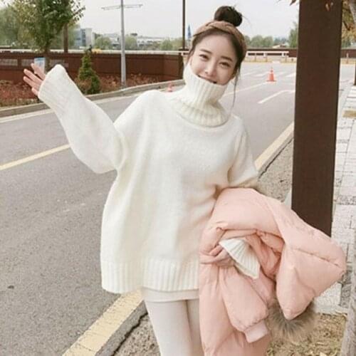 Autumn Winter Thickening Sweater Women Loose Solid Turtelneck white Sweater Oversized Tops for Women 2020 kawaii Korean Fashion