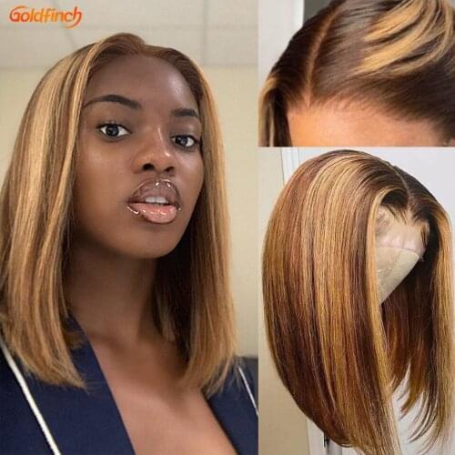 Highlight Bob Wig Humain Hair 4/27 Ombre Human Hair Wig Pre Colored Bob Wig Straight T Part Lace Wig Human Hair for Black Women