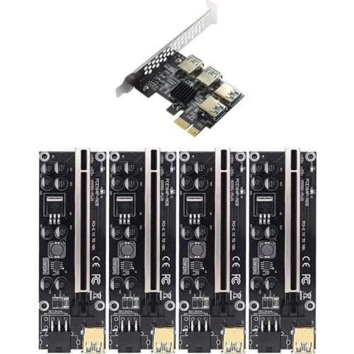 Pcie Card Riser 1 to 4 USB 3.0 Adapter Card Multiplier Hub Pci Express Riser VER009S PLUS Pcie Riser X1 to X16