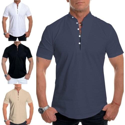 Casual Quality Men T-shirt Fashion Design Men Shirt Solid Color Slim Summer Short Sleeve Stand Collar Top for Dating for Men