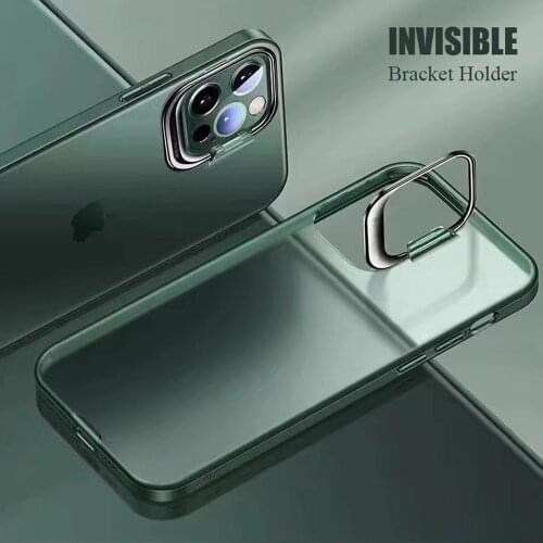 For iPhone 11 Pro Max Metal Ring Holder + Camera Protection Clear Case for iPhone 12 Pro Max iPhone 12 Mini Kick Stand Cover