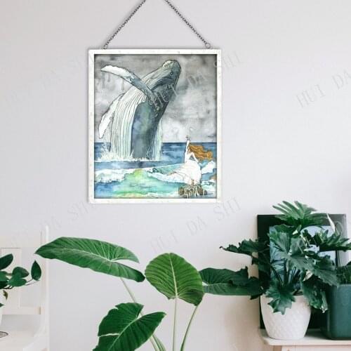 Whale and Dancer Painting - Print of Whale and Girl, Whale Painting, Whale Art, Whale Print, Nursery Art, Humpback Whale