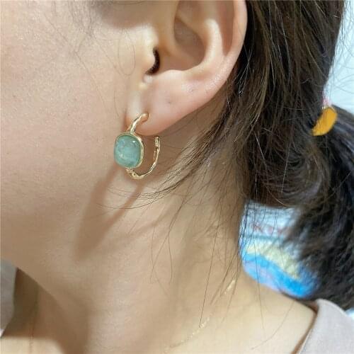 Casual Gold Color Plating Colorful White Green Coral Purple Stone Decorated Small Hoop Earrings For Women Girl Daily Jewelry