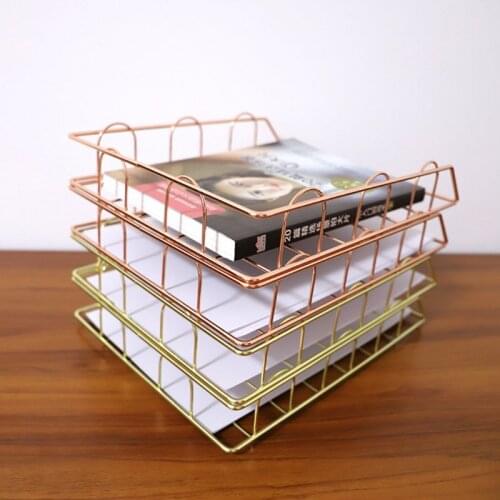Folding Wrought Iron Letter Magazine Newspaper Holder Storage Rack File Tray for Office Desk Organizer Supplies #524