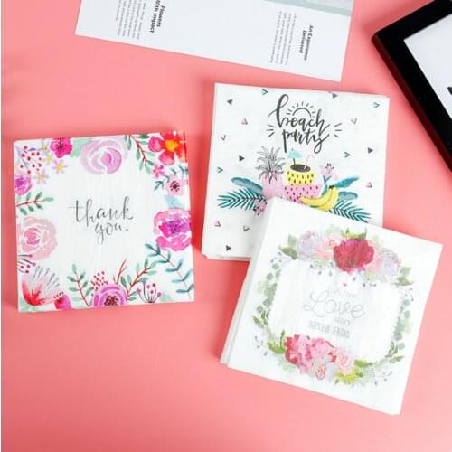 20Pcs/Pack Wedding Ins Style Love Flowers Decoupage Paper Floral Napkins Paper Tissues for Birthday Party Decor Home Decoration