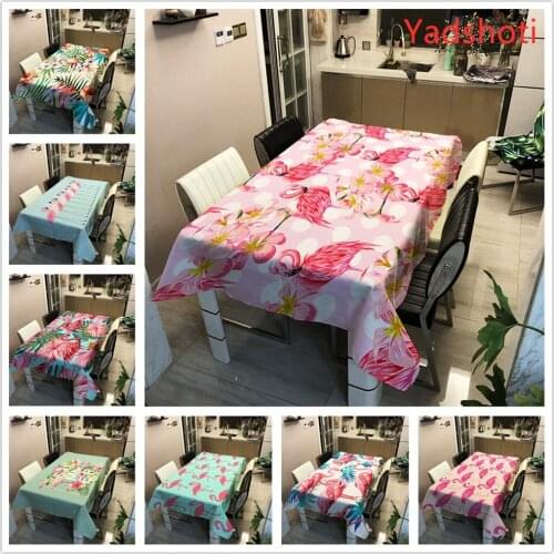 Yadshoti Table Cloth of Textile Flamingo Plant Leaf Beautiful Bird Pattern Home Decor Polyester Fabric Cloth Print Tablecloth