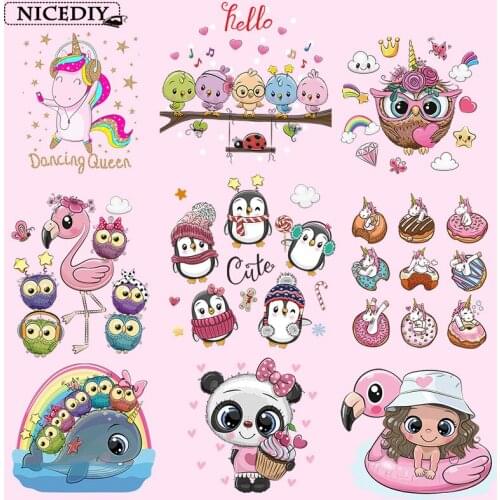 Nicediy Cartoon Unicorn Iron On Heat Transfers Vinyl Thermal Patches On Clothes Kids T-shirt DIY Cute Sticker Applique Washable