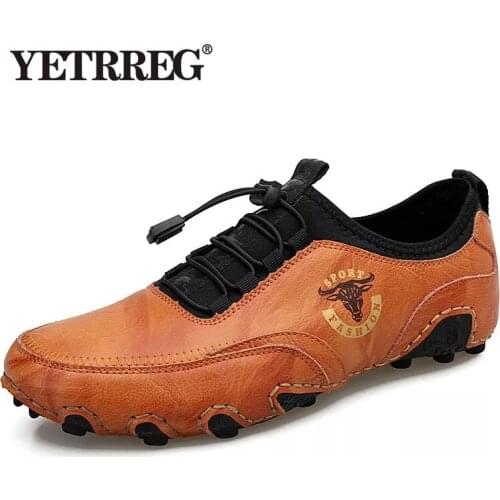Brand Mens Casual Shoes High Quality Leather Mens Shoes Handmade Comfortable Loafers Non-slip Men Driving Shoes Flats Shoes