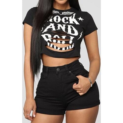 Hole Crop Top Summer Shirt Women T-shirt Sexy Streetwear Style Tshirts Tore Strips Hollow Designs T shirt women street dancewear