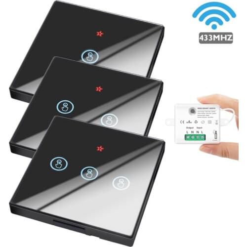 Smart Home Mini Module Wireless wall Touch Switch Light 433MHZ 110V 220V Remote Control Module Glass Screen Panel On Off