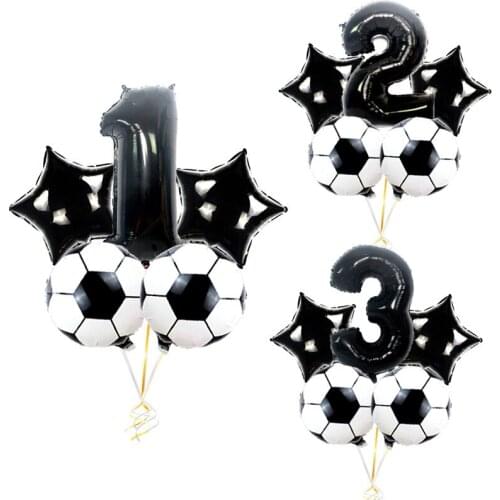 Party balloons 5pcs 32 inch black digital football balloon package childrens football theme birthday party decoration balloons